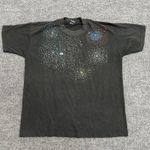 Fruit of the Loom T-Shirt Mens Size L Black Glitter Firework Graphic USA Made