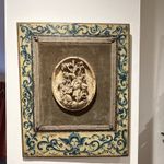 French 19th century religious wall plaque in beautiful painted frame.