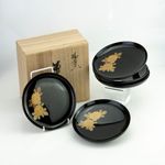 Japanese Lacquer Dessert Plates Set of 5 Chrysanthemum Makie-KS156