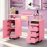 LED Manicure Table w/Built-in Dust Collector 4 Dust Bag 3 Drawer 2 Cabinet Wheel