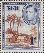 Fiji 1938 SG250 1d brown and blue Huts KGVI P12½ MNH