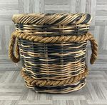 Handwoven Two-Tone Rattan Log Basket With Chunky Rope Handles - Storage