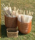 Set of  2 Round Brown Rattan Baskets with Handles Medium