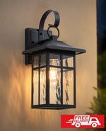 FTL Outdoor Wall Lights Mains Powered, E27 Porch Light with Water-Rippled Glass