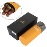 Yellow Leather Travel Cigar Tube Humidor Cigars Case Humidifier Box Gift 4-6Ct