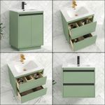 Freestanding Vanity Unit Ceramic Basin Storage Cabinet Green 600 800mm Wall Hung