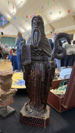 Antique Carved Wood Figure Of Moses With The Ten Commandments
