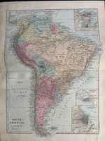 1891 South America Hand Coloured Original Antique Map by G.W. Bacon