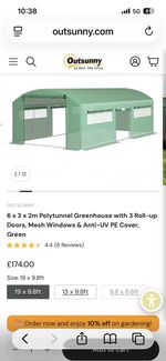 Outsunny 6 x 3 x 2mReinforced Walk-in Polytunnel Garden Greenhouse 