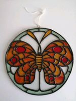Vintage Stained Glass Butterfly Panel – 26cm Hanging Window Sun Catcher