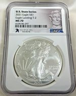 2021 $1 U.S. Coin American Silver Eagle NGC MS70 Uncirculated Slabbed Illinois