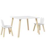 AIYAPLAY Kids Table and 2 Chairs White Bunny Backrests Wooden Legs Ages 3-6