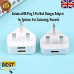 UK Mains 3 Pin Plug Adapter Wall Charger 1/2/3-Port Dual USB For Phones Tablets
