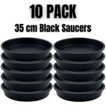 Plant Pot Saucers 10 Pack 35 cm Black – Heavy Duty Plastic Drip Trays Round