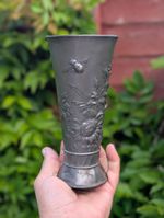 Orivit Antique Pewter Vase No 2017 with Bee & Floral Design - Art Nouveau