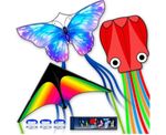 3 Piece Set Butterfly Delta Octopus Kites for Kids and Adults & Easy to Fly