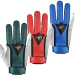 Archery Three  finger glove 100% leather right & left hand green, blue , red