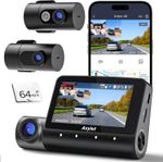 5K 3Channel Dash Cam, Wi-Fi GPS with 64GB Card, Front and Rear Inside Car Camera