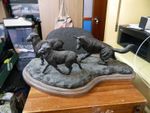 resin sheep & German Shepherd dog sculpture on wooden base