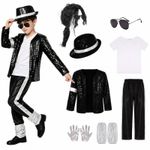 Kids Michael Jackson Cosplay Sequin Costume Stage Performance Outfit Disco  Wig