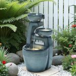 Tiered Ceramic Effect Water Feature LED Lights Mains Powered Garden Fountain