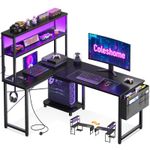 Coleshome L Shaped Gaming Desk with LED Lights & Power Outlet, 110 × 80 cm