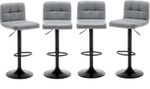 Set of 4 Grey Bar Stools, Faux Leather, Modern Style, swivel, height adjustable