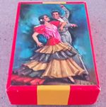 Red Wood Castanets Pair with Cord, Flamenco Dancer Design, Storage Box vintage 