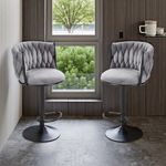 2X Luxury Tufted GREY BAR STOOLS, GAS LIFT, BREAKFAST KITCHEN BAR W/ BACK