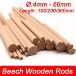 Wooden Dowel Rod 5,8,10,12,15,18,20-60mm Diameters x 100/200/300mm Wood Doweling