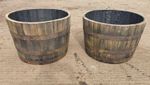 2 x Oak Whisky Half Barrel Country Garden Planters Rustic Wood Cask (Pair Of)