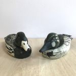Vintage Hand Painted Wooden Duck Figurine Ornament x 2 Decorative 20cm