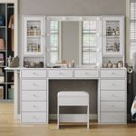 Makeup Vanity with Mirror and Lights, 12 Drawers Vanity Desk with Chair