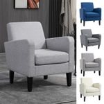 Linen Modern-Curved Armchair Accent Seat w/ Thick Cushion Wood Legs