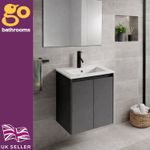 Modern 600mm Wall Hung Vanity Unit Basin Sink Cabinet - Matt Grey 2 Door