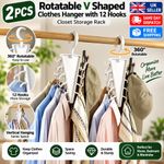 2PCS Rotatable V Shaped Clothes Hanger with 12 Hooks Closet Storage Rack