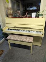Small Modern Rogers Upright Piano And Stool In Yellow Eggshell 