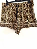 Women's Satin Leopard Print Pyjama Shorts Beige/Black Size 36 Elastic Drawstring