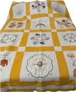 Vintage Hand Embroidered Floral Basket Quilt 91 X 78 Beautifully Stitched