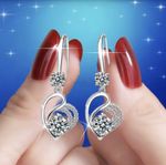 Women 925 Sterling Silver Filled Cubic Zirconia Cute Heart Dangle Drop Earrings