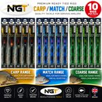 10x NGT Ready Tied Pole Float Rigs Carp Coarse Match Fishing Barbless Hooks