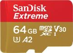 SanDisk Extreme 64GB microSDXC Card UHS-I A2 U3 V30 170MB/s SD Adapter 4K