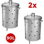 PACK OF 2 - 90L GARDEN INCINERATOR FIRE BIN GALVANISED BURNING WOOD PAPER LEAVES