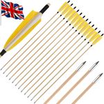 12X 32" Wooden Arrows 5" Feather Handmade Archery Traditional Longbow Hunting UK