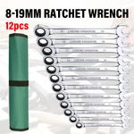 12Pcs Metric Ratchet Wrench Spanners 8-19mm Fixed Head Combination Wrench Kit UK