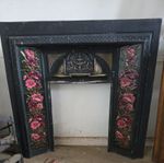 Large Antique Victorian Cast Iron and Brass overhood Fireplace Living Room