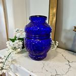 Vintage Apothecary Jar Canister Cobalt Blue Glass Fruit Textured 7"