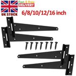 2 T Hinges 6/8/10/12/16 Inch Heavy Duty Door Gate Shed Black Pair Galvanized St