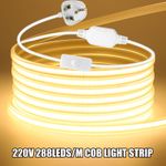 COB LED Strip Lights 220V Mains Plug Outdoor Waterproof Flexible Tape Rope Light
