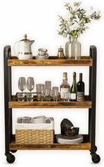 Wooden/Metal Kitchen Serving Cart Trolley With Wheels